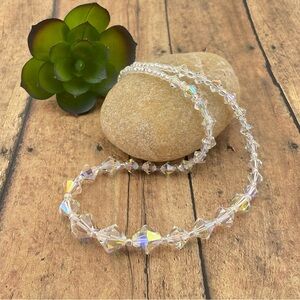 Vintage, Aurora Borealis Clear Crystal Choker Necklace, VTG Crystals, 15.5" L